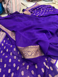 Purple Banarasi Handloom Pure Khaddi Georgette Saree