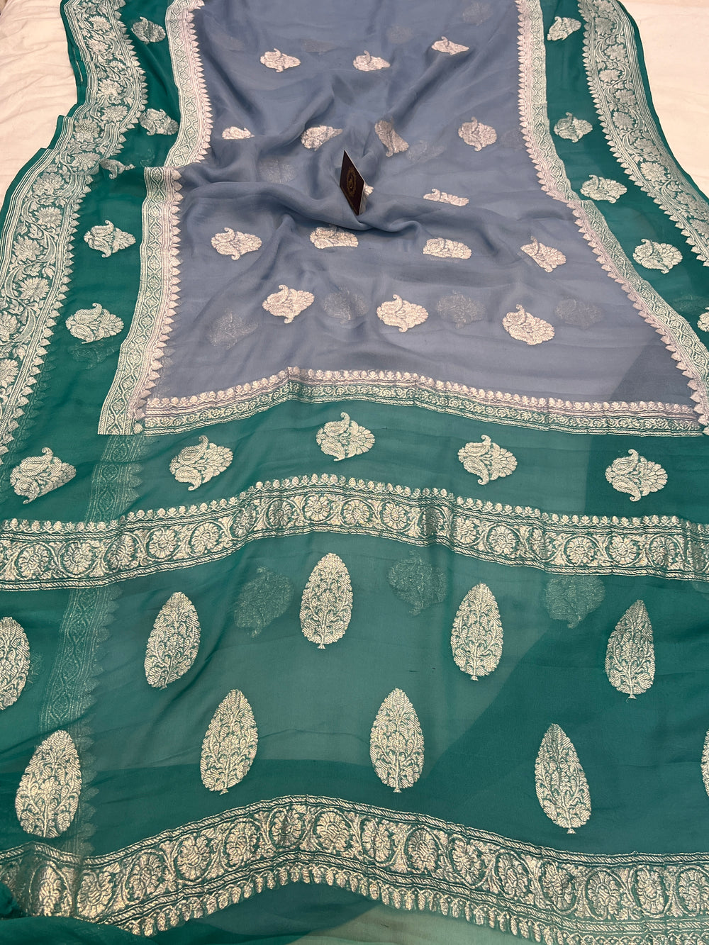 Grey Pure Banarasi Khaddi Chiffon Saree