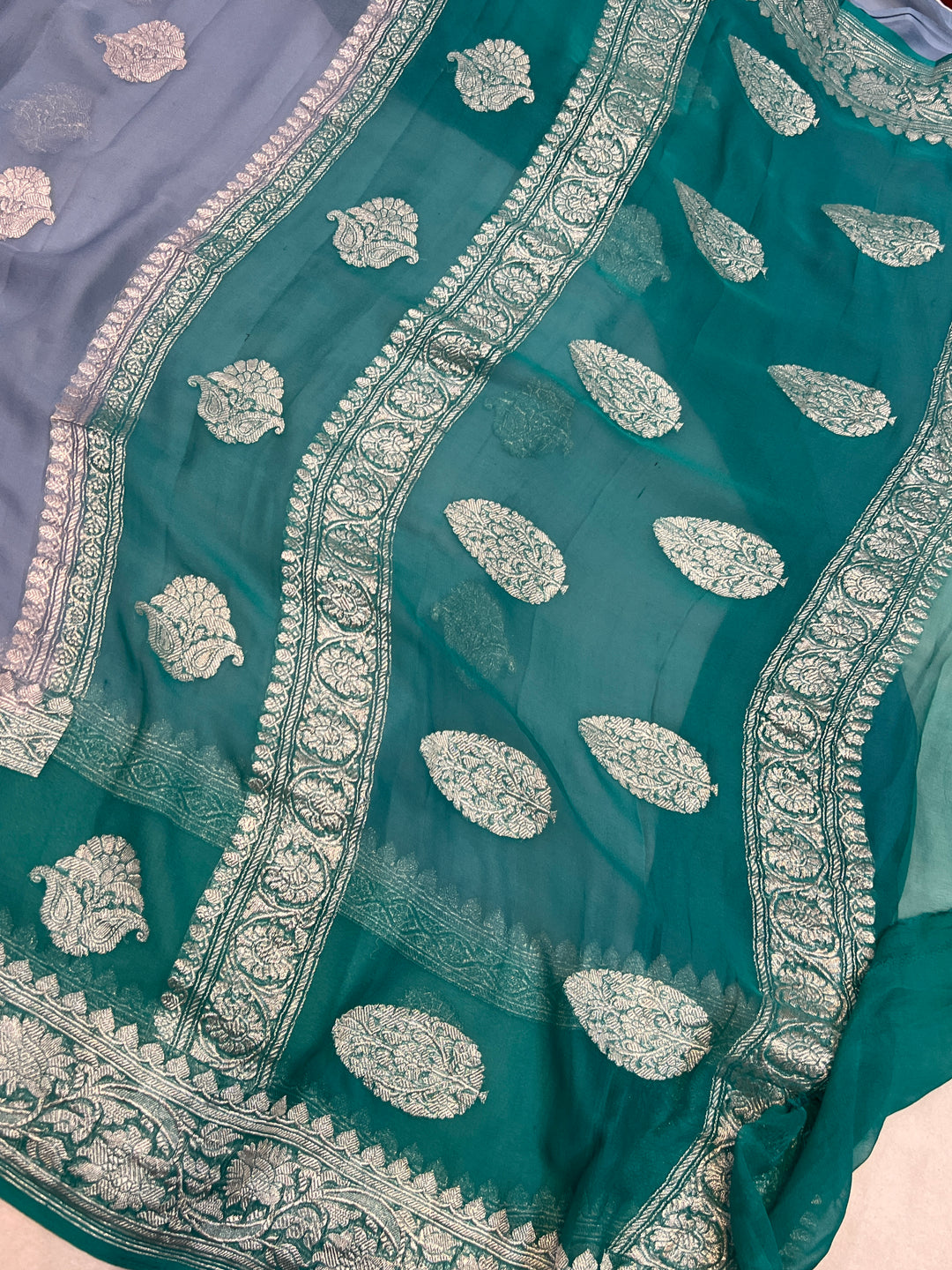 Grey Pure Banarasi Khaddi Chiffon Saree