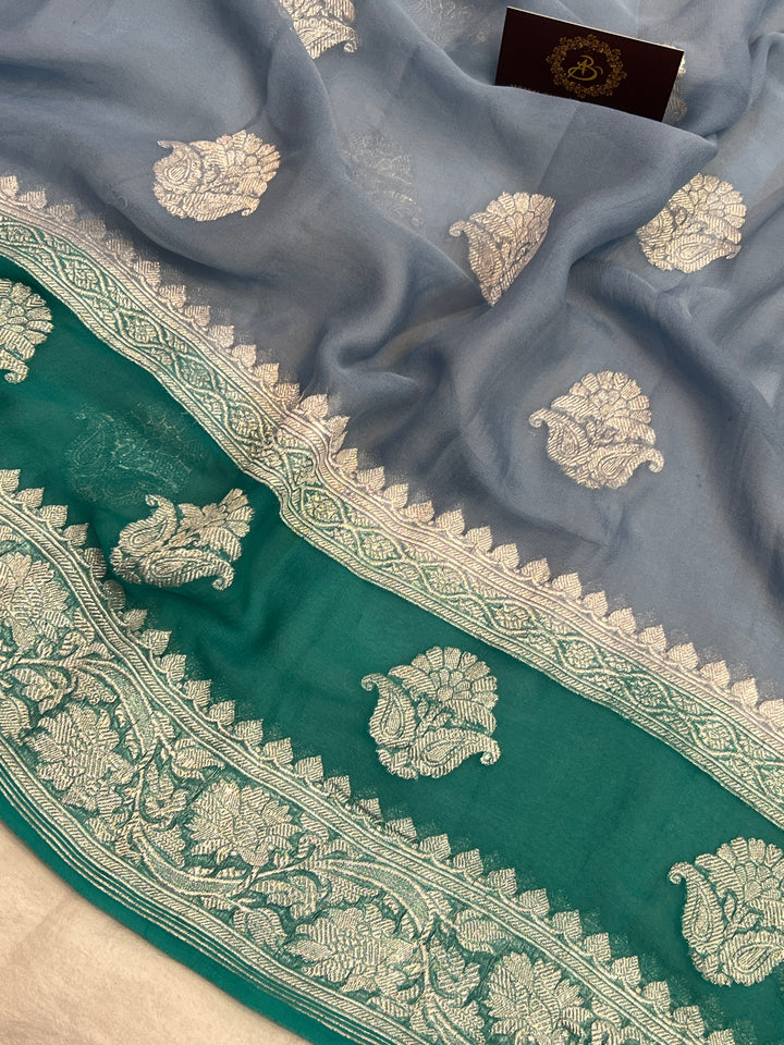 Grey Pure Banarasi Khaddi Chiffon Saree