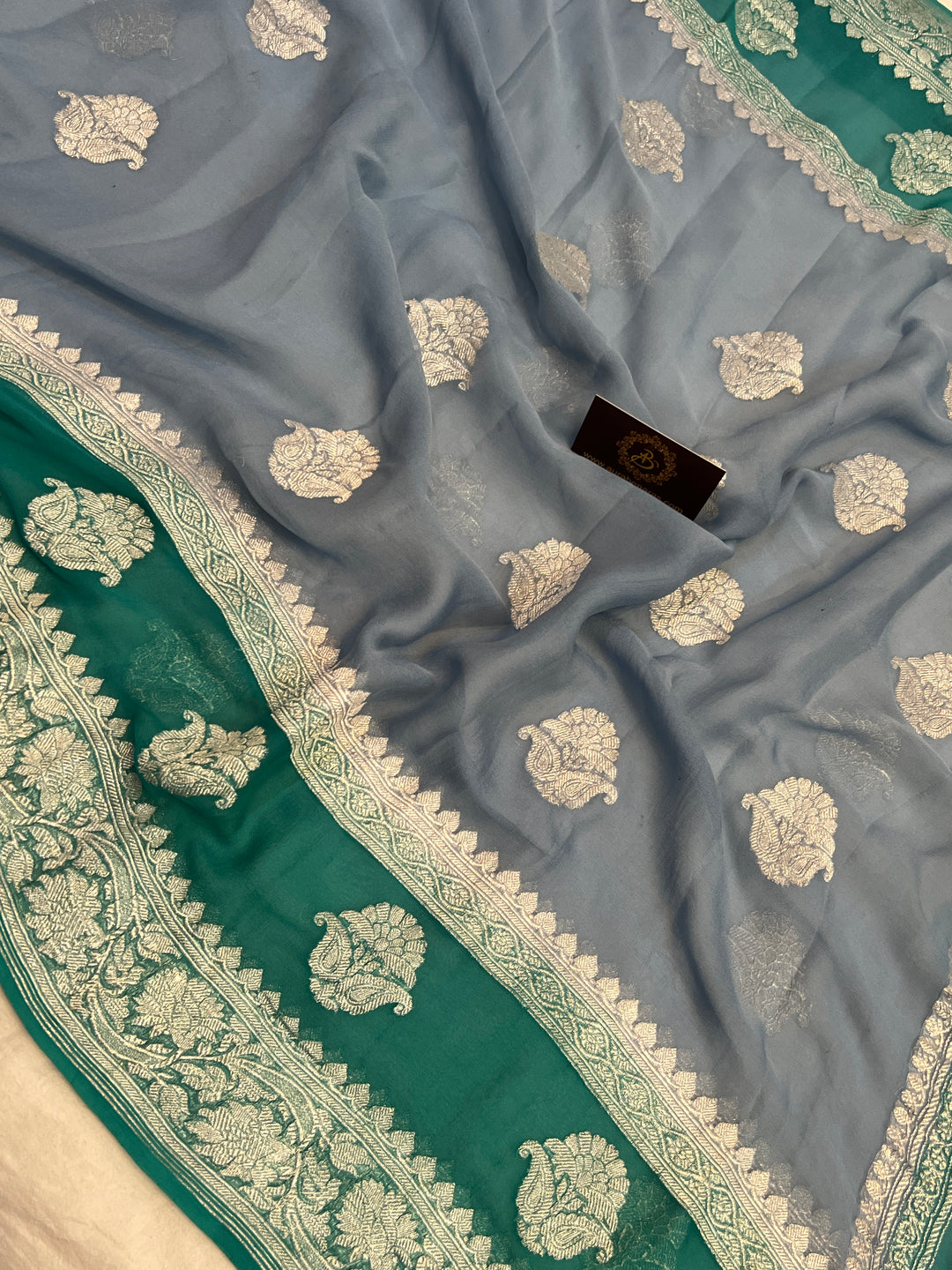 Grey Pure Banarasi Khaddi Chiffon Saree