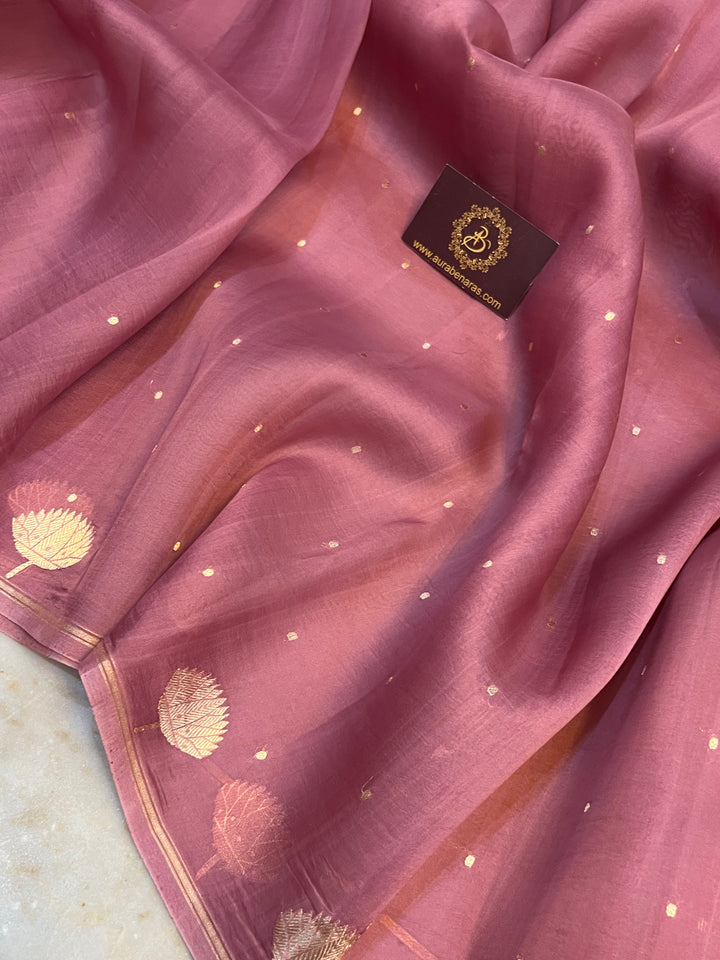 Onion Pure Kora Silk Handloom Banarasi Saree - AuraBenaras
