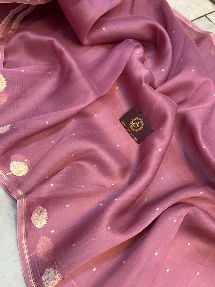 Onion Pure Kora Silk Handloom Banarasi Saree - AuraBenaras