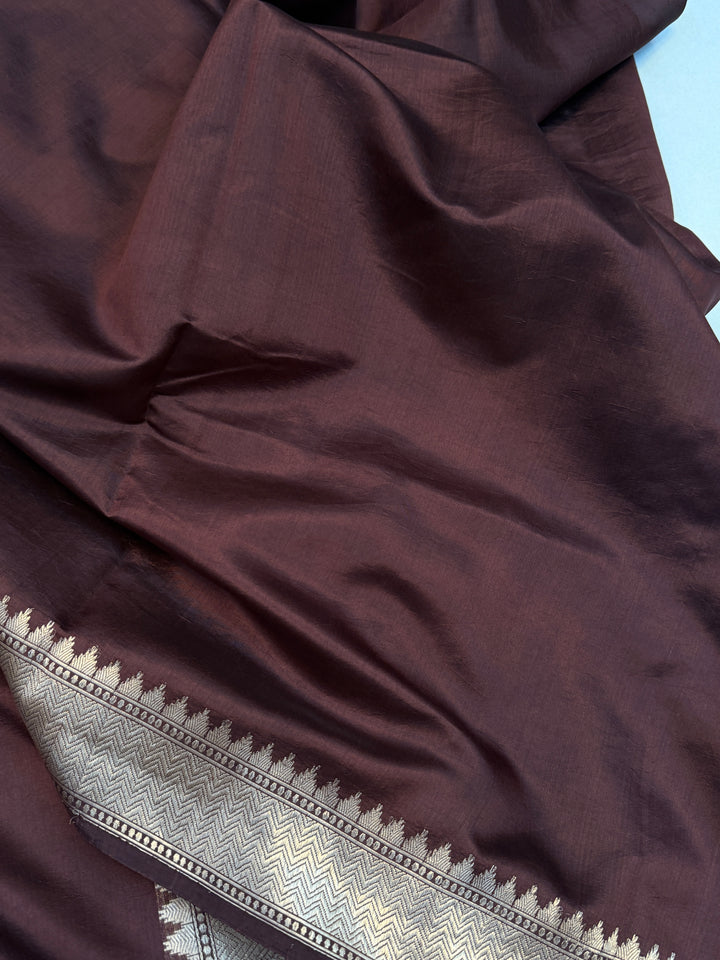 Brown Pure Banarasi Silk Saree with Kadhwa Meenakari Motifs