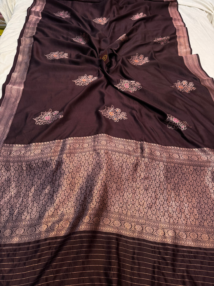Coffee Brown Pure Silk Handloom Banarasi Saree - AuraBenaras