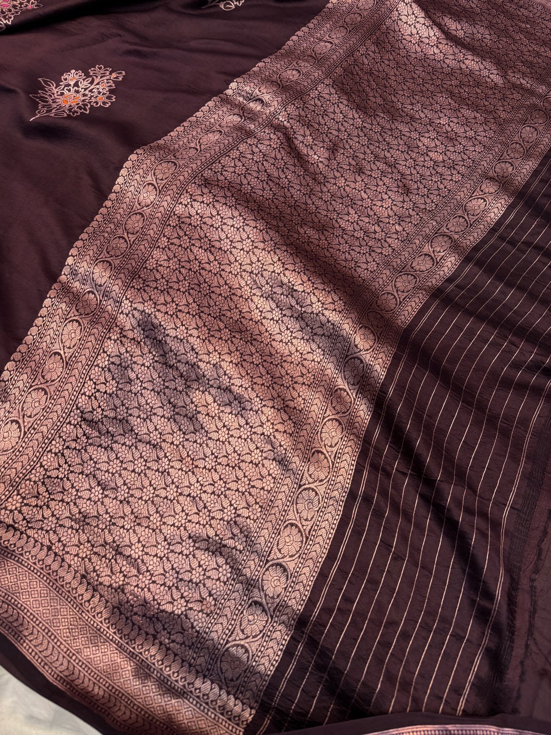 Coffee Brown Pure Silk Handloom Banarasi Saree - AuraBenaras