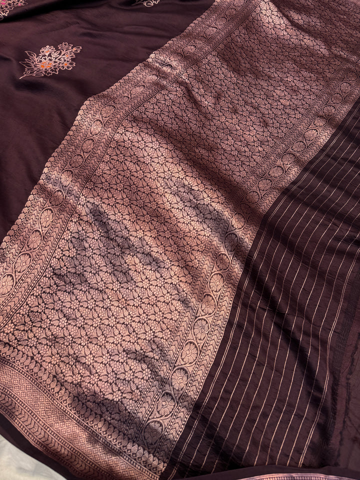 Coffee Brown Pure Silk Handloom Banarasi Saree - AuraBenaras