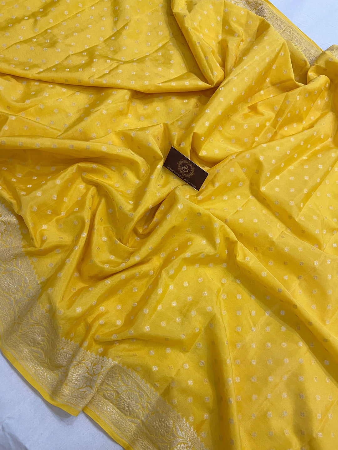 Yellow Pure Banarasi Khaddi Crepe Silk Saree - Aura Benaras