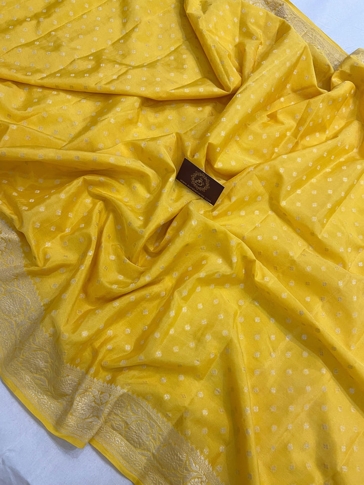 Yellow Pure Banarasi Khaddi Crepe Silk Saree - Aura Benaras