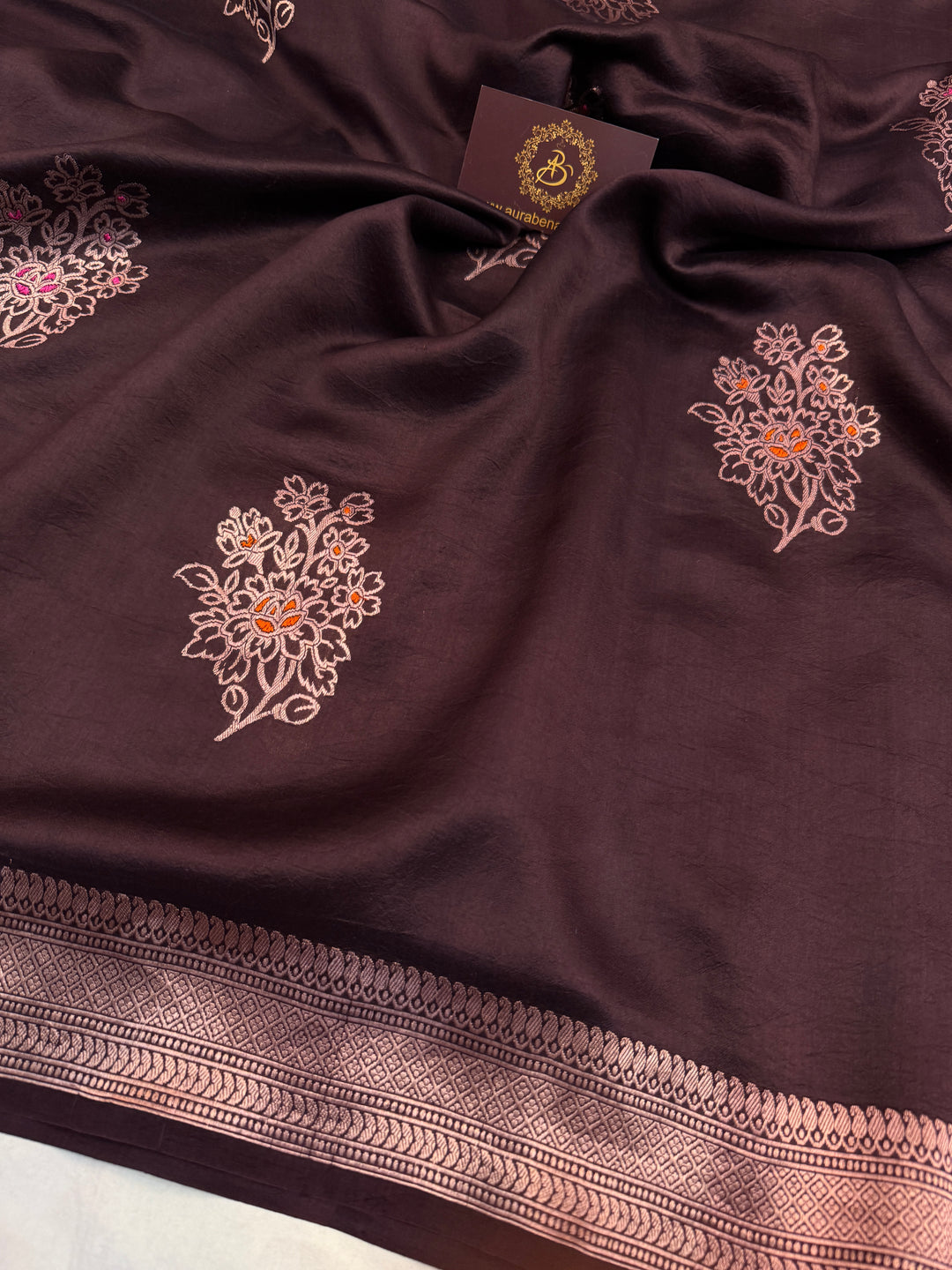 Coffee Brown Pure Silk Handloom Banarasi Saree - AuraBenaras