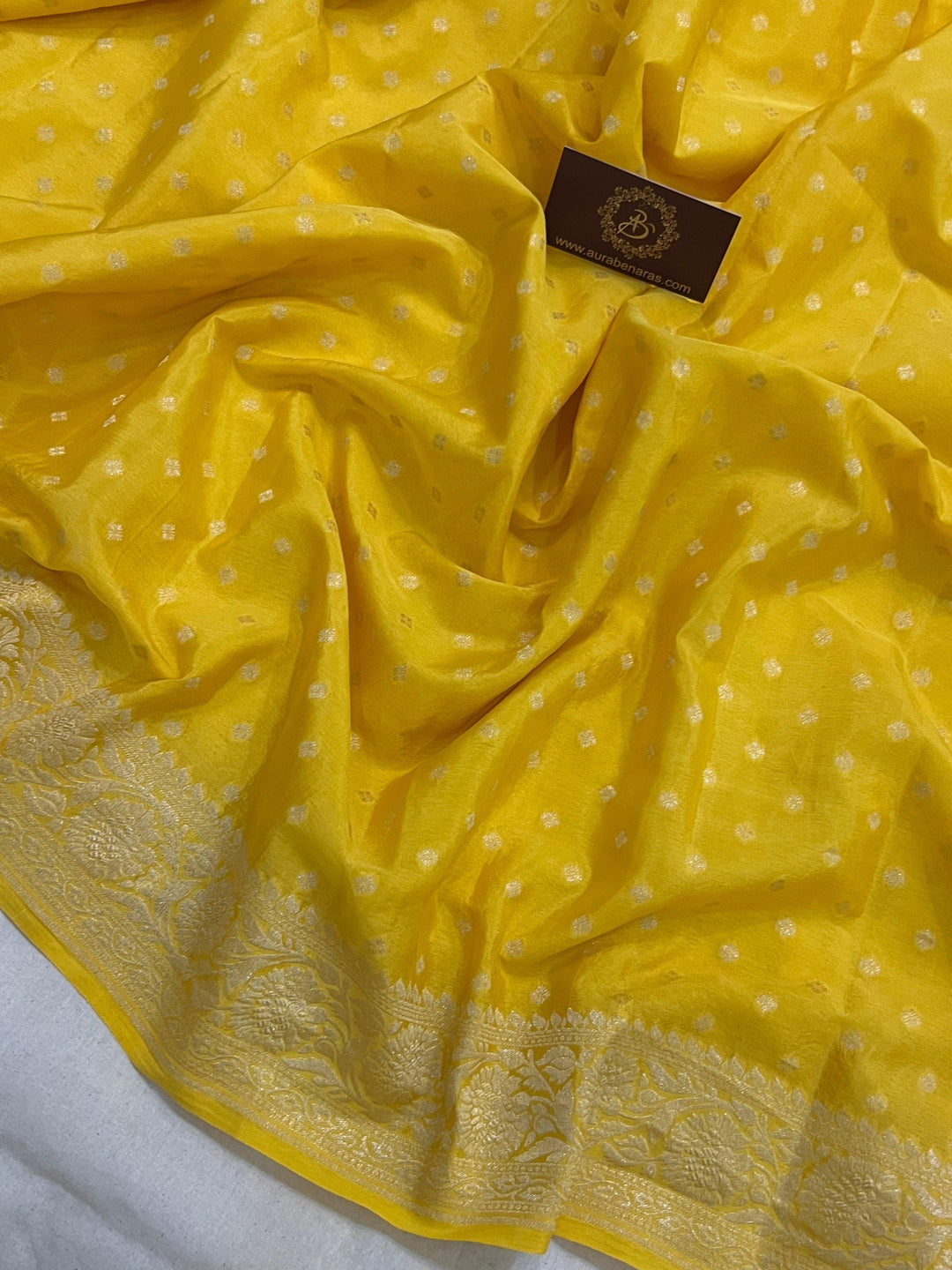 Yellow Pure Banarasi Khaddi Crepe Silk Saree - Aura Benaras