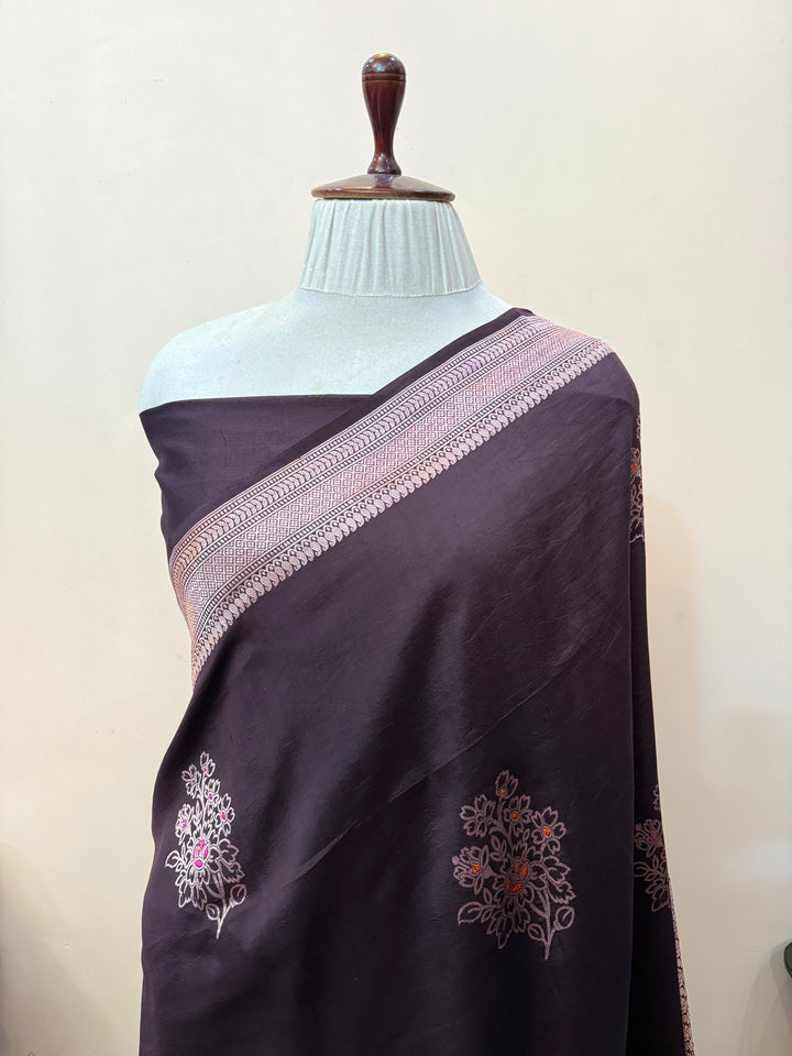 Coffee Brown Pure Silk Handloom Banarasi Saree - AuraBenaras