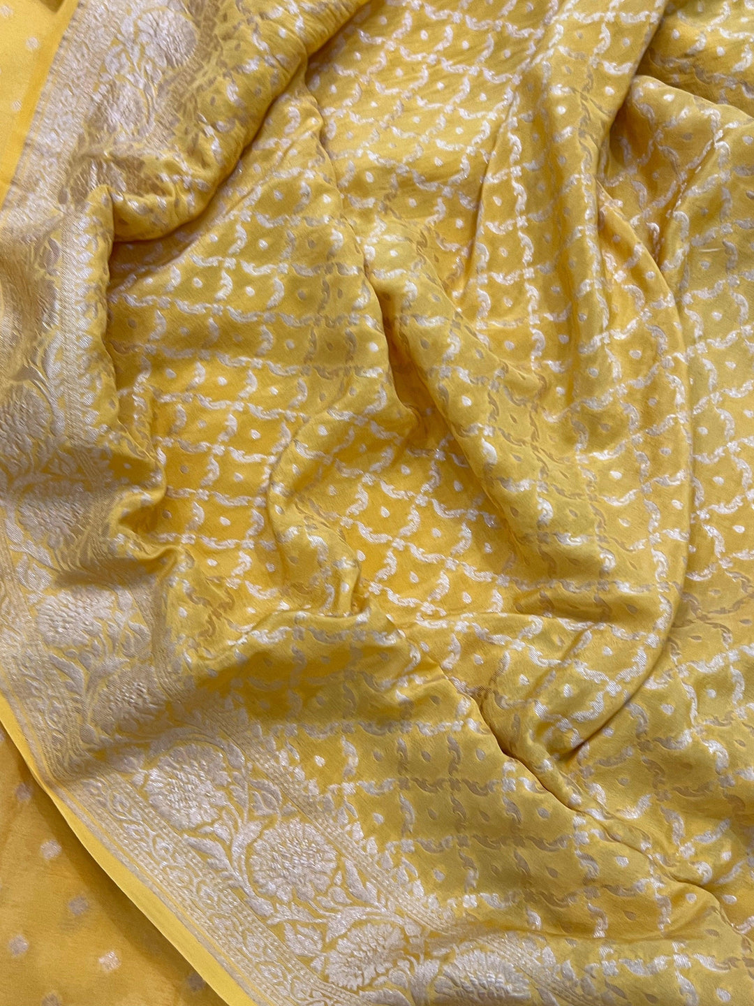 Yellow Pure Banarasi Khaddi Crepe Silk Saree - Aura Benaras