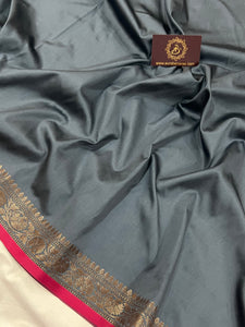 Grey Banarasi Handloom Soft Silk Saree - Aura Benaras