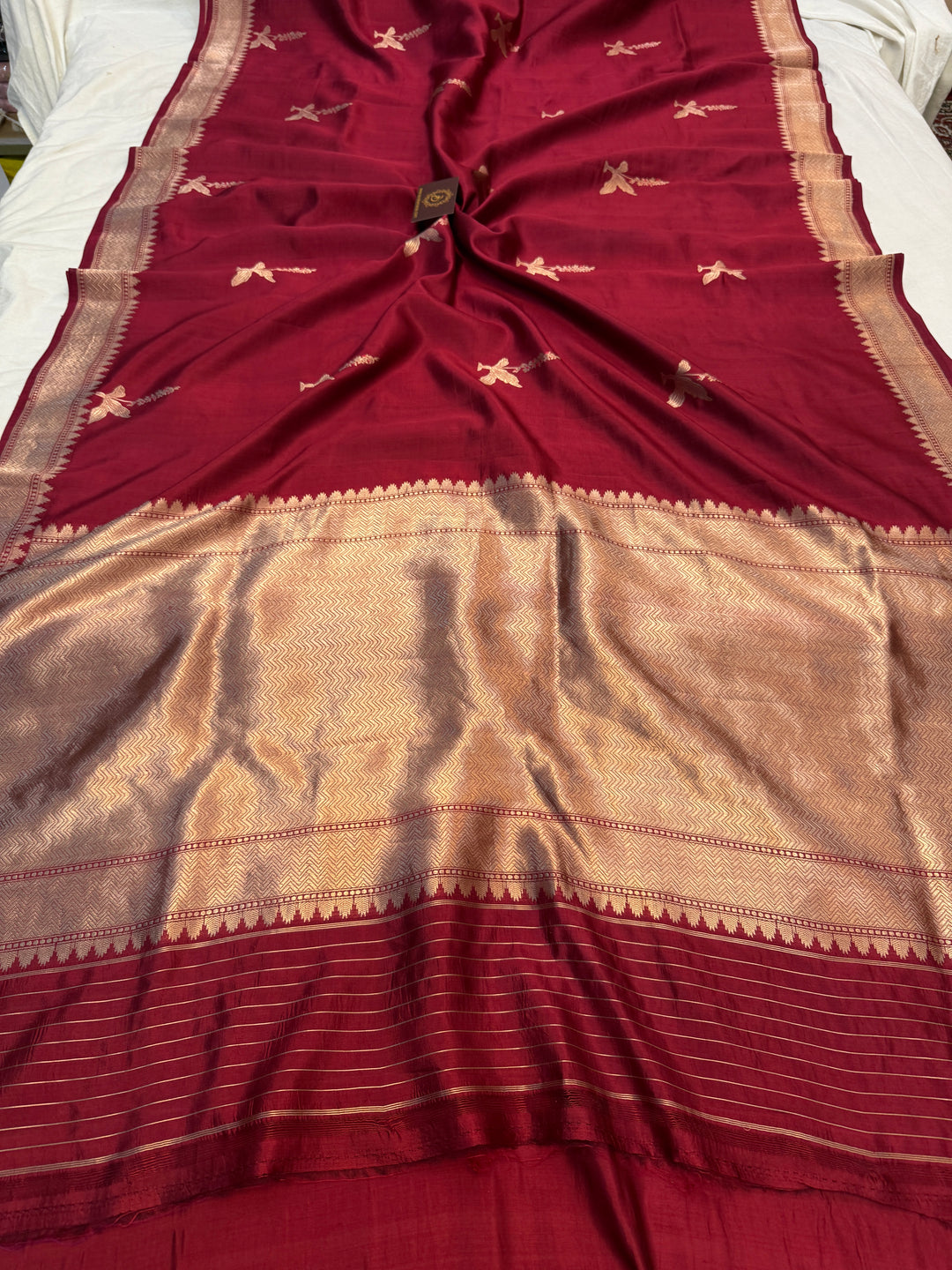 Maroon Pure Banarasi Silk Saree with Kadhwa Meenakari Motifs