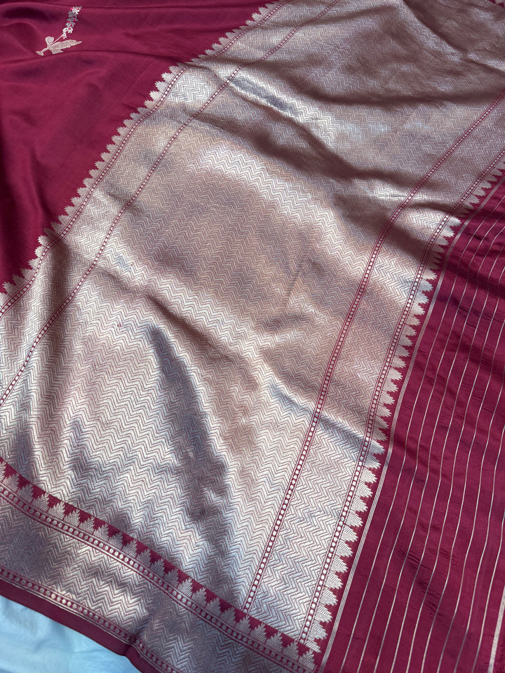 Maroon Pure Banarasi Silk Saree with Kadhwa Meenakari Motifs
