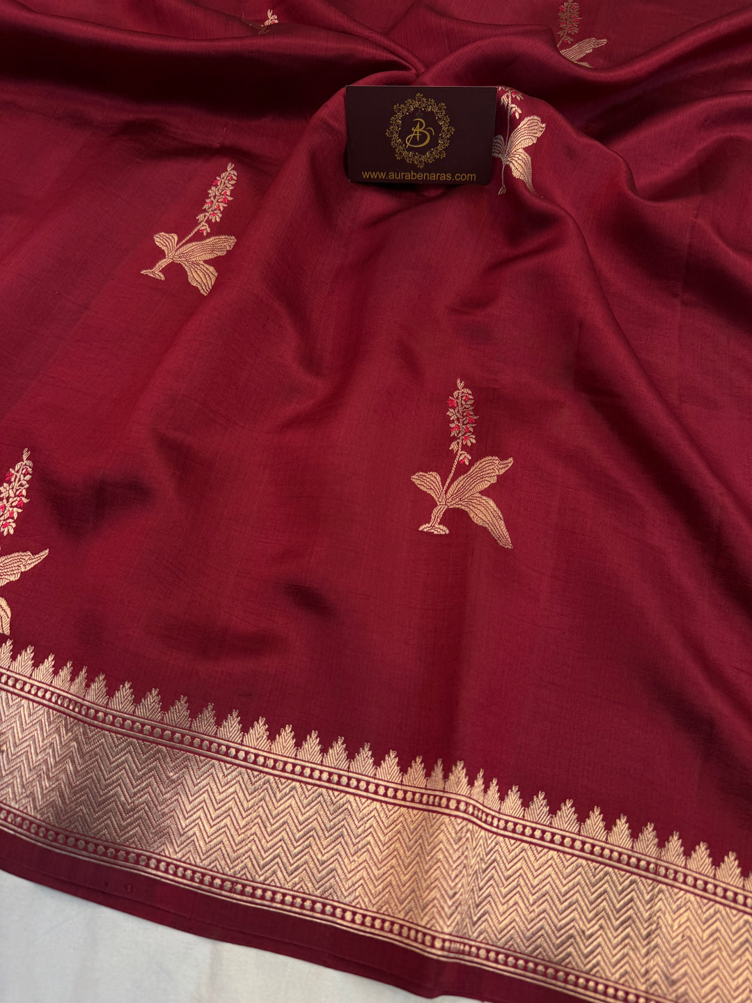Maroon Pure Banarasi Silk Saree with Kadhwa Meenakari Motifs