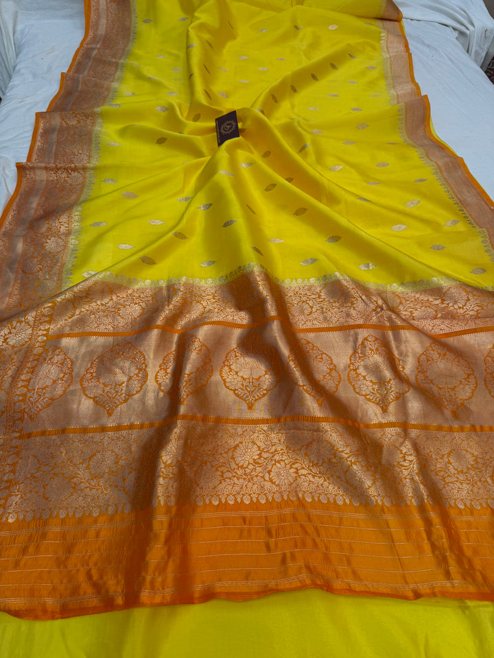 Lemon Yellow Pure Banarasi Handloom Silk Saree