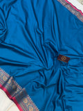 Blue Banarasi Handloom Soft Silk Saree - Aura Benaras