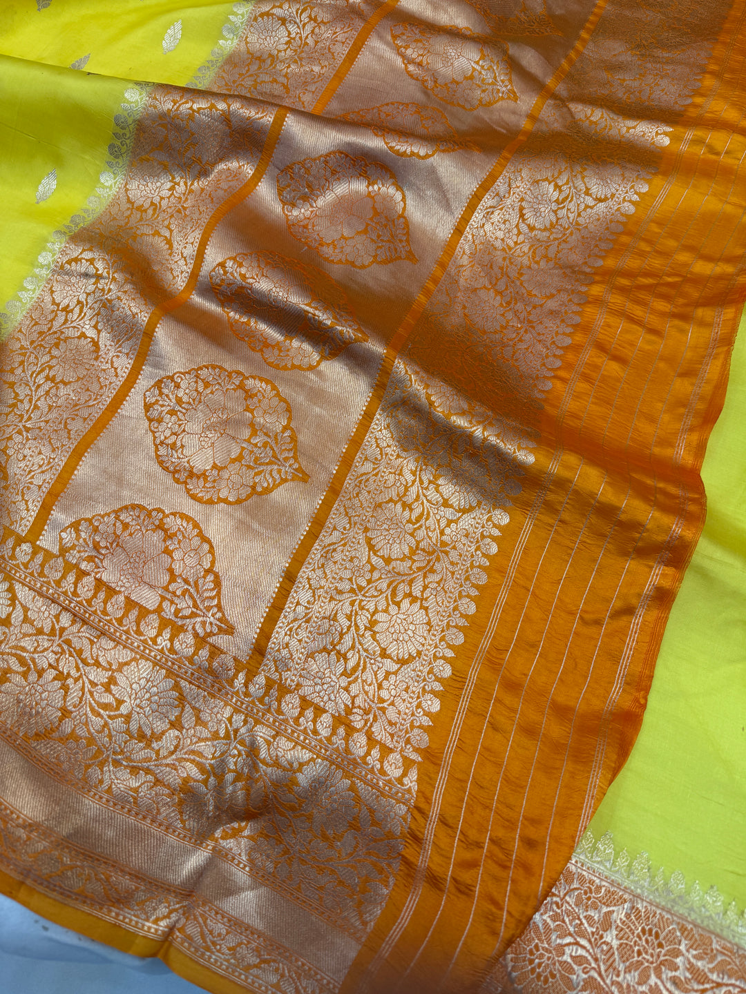 Lemon Yellow Pure Banarasi Handloom Silk Saree