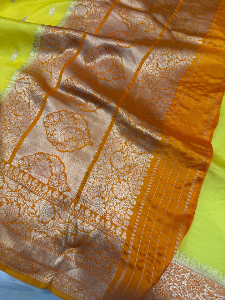 Lemon Yellow Pure Banarasi Handloom Silk Saree