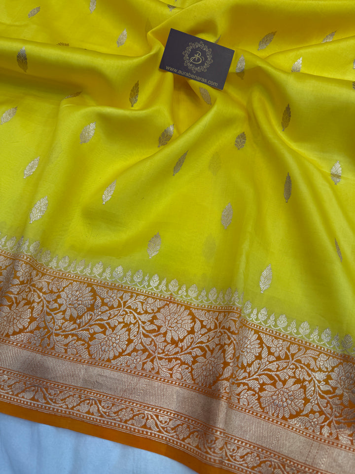 Lemon Yellow Pure Banarasi Handloom Silk Saree