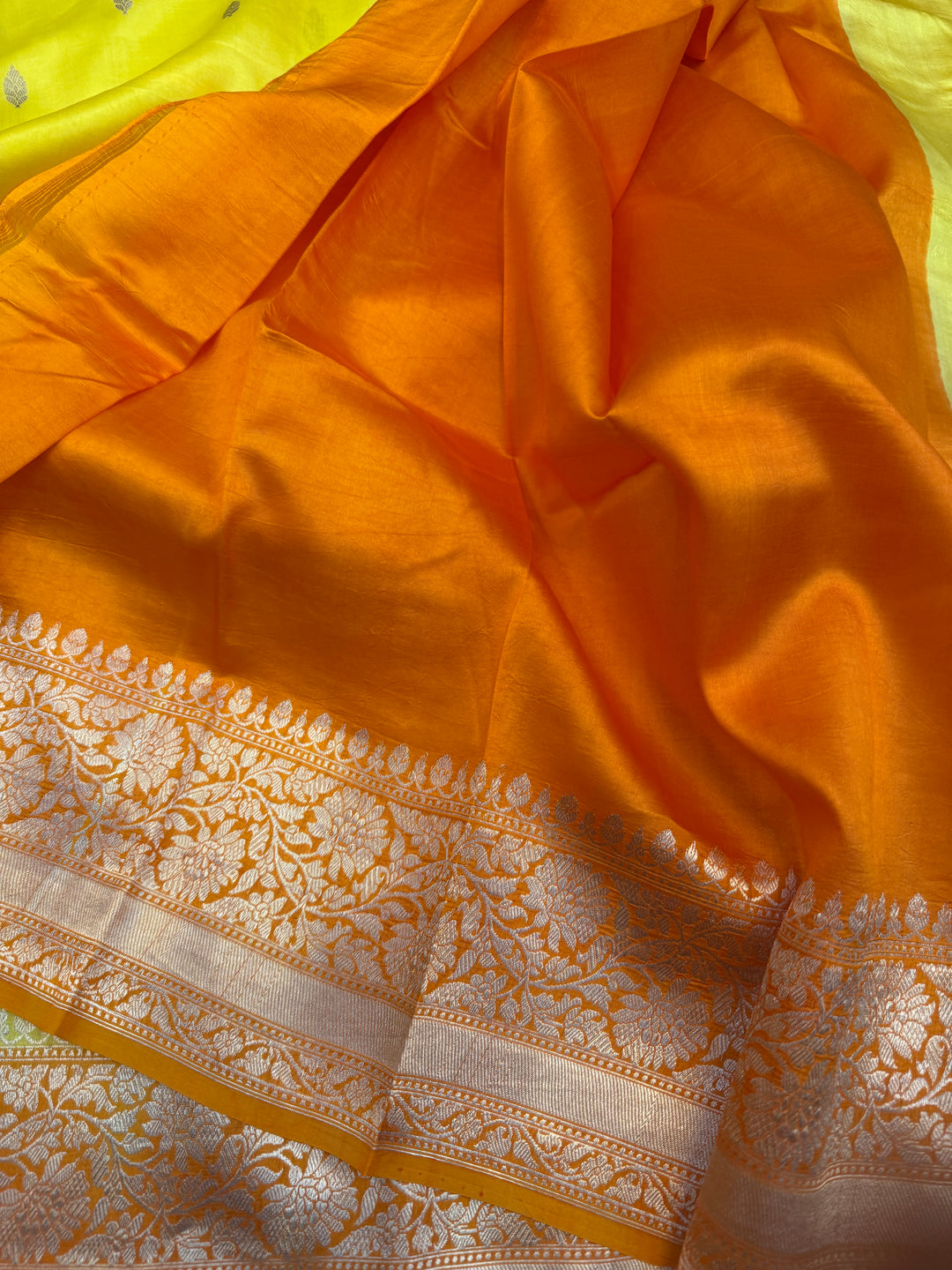 Lemon Yellow Pure Banarasi Handloom Silk Saree