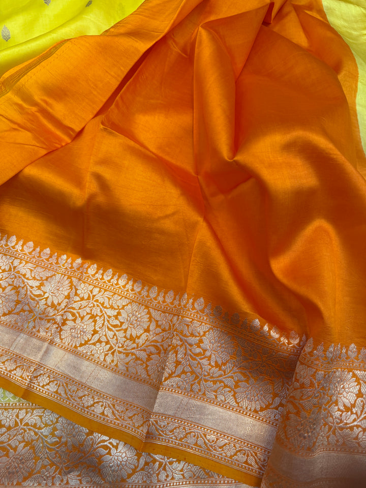 Lemon Yellow Pure Banarasi Handloom Silk Saree