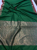 Bottle Green Banarasi Handloom Soft Silk Saree - Aura Benaras