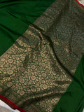 Bottle Green Banarasi Handloom Soft Silk Saree - Aura Benaras