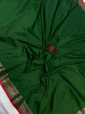 Bottle Green Banarasi Handloom Soft Silk Saree - Aura Benaras