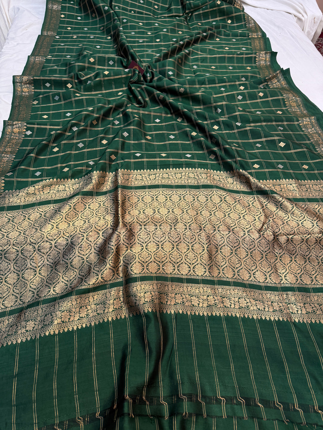 Bottle Green Pure Silk Handloom Banarasi Saree