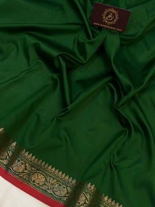 Bottle Green Banarasi Handloom Soft Silk Saree - Aura Benaras