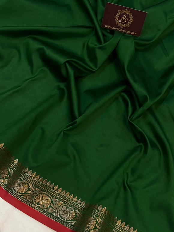 Bottle Green Banarasi Handloom Soft Silk Saree - Aura Benaras