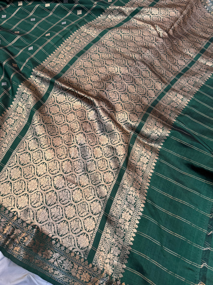 Bottle Green Pure Silk Handloom Banarasi Saree
