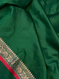 Bottle Green Banarasi Handloom Soft Silk Saree - Aura Benaras