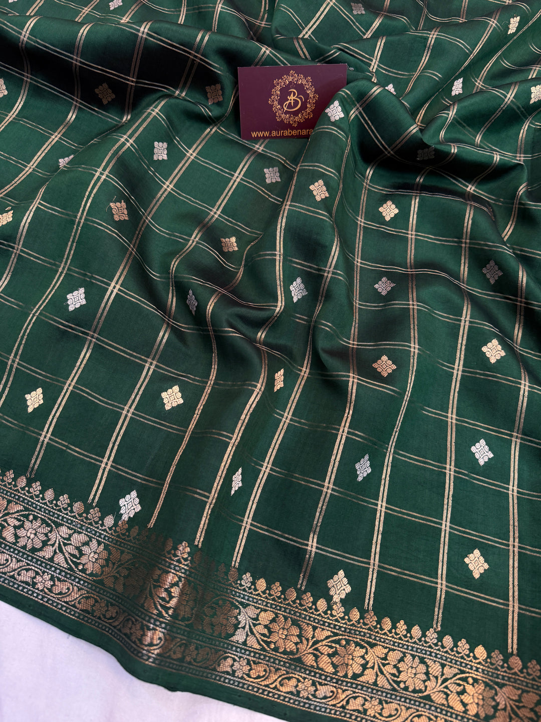 Bottle Green Pure Silk Handloom Banarasi Saree