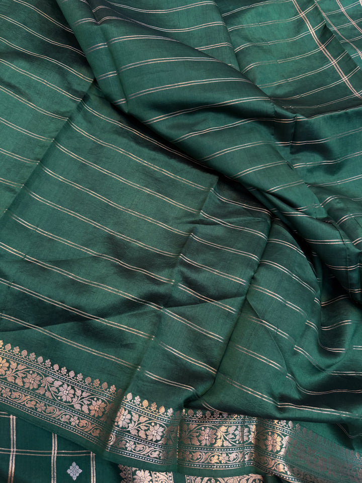 Bottle Green Pure Silk Handloom Banarasi Saree