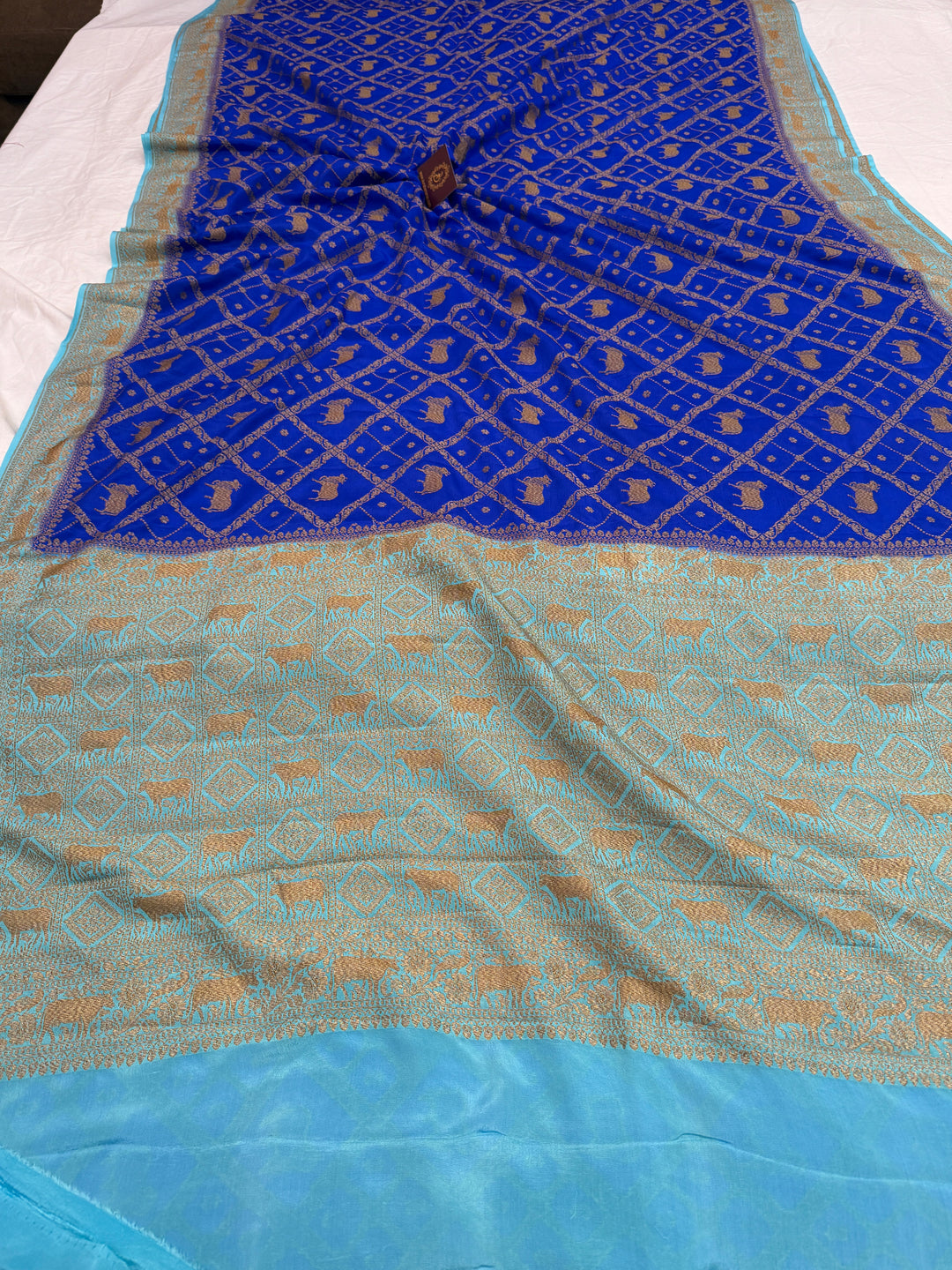 Royal Blue Pure Crepe Silk Handloom Banarasi Saree