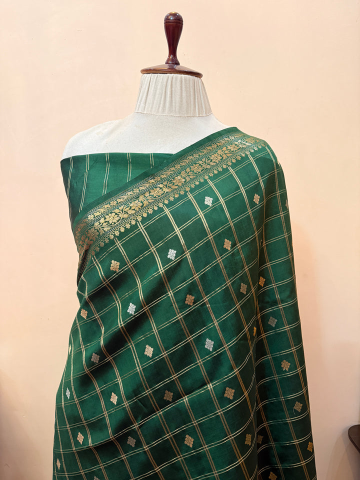 Bottle Green Pure Silk Handloom Banarasi Saree