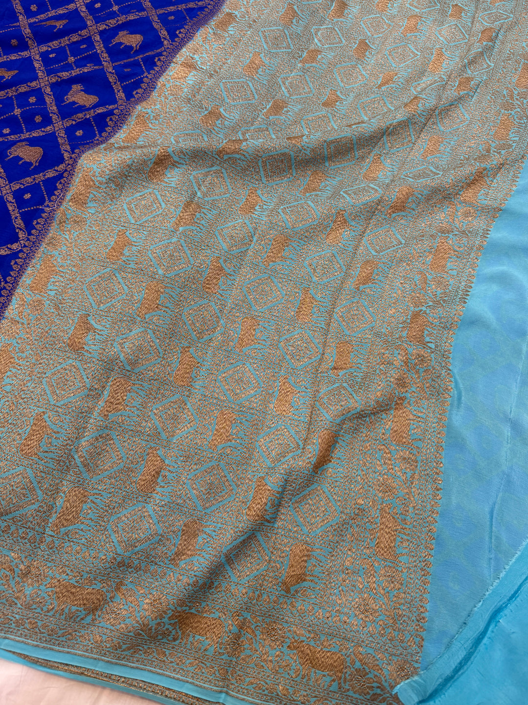 Royal Blue Pure Crepe Silk Handloom Banarasi Saree