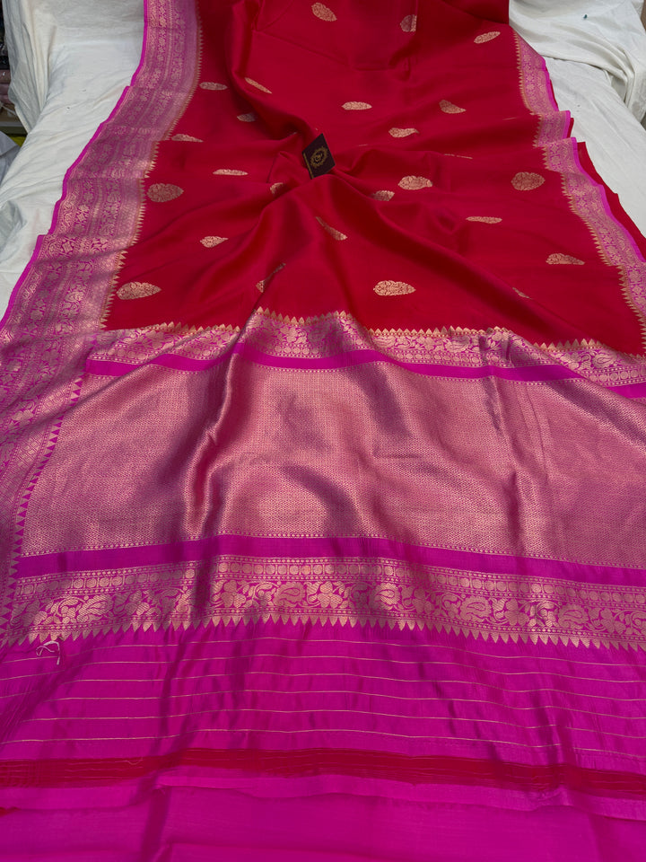 Red Pure Silk Banarasi Saree with Kadwa Motif & Zari Work