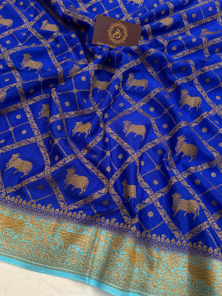 Royal Blue Pure Crepe Silk Handloom Banarasi Saree
