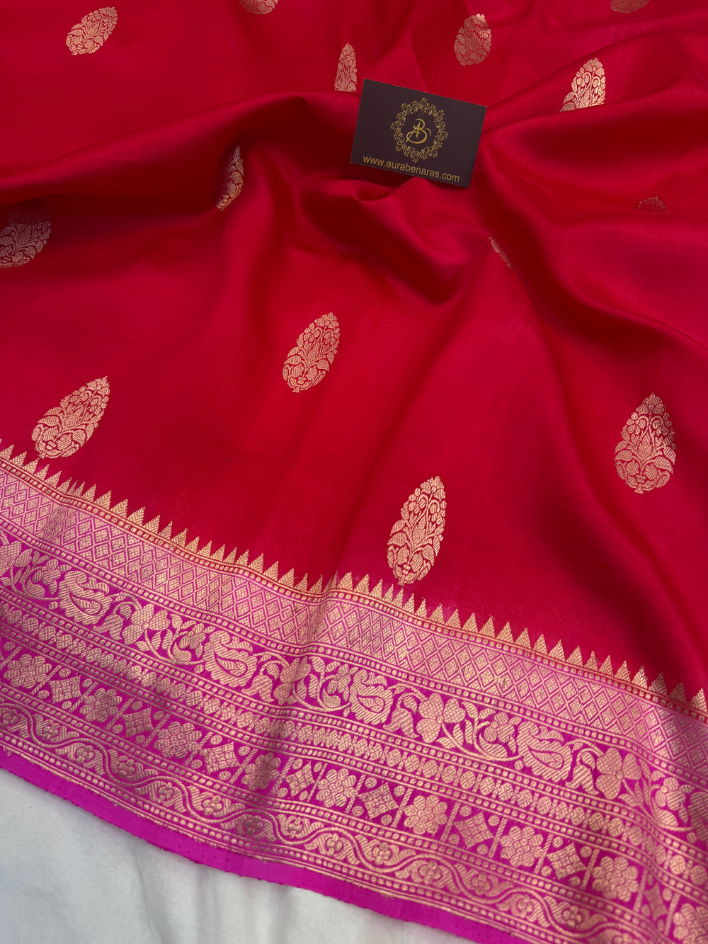 Red Pure Silk Banarasi Saree with Kadwa Motif & Zari Work