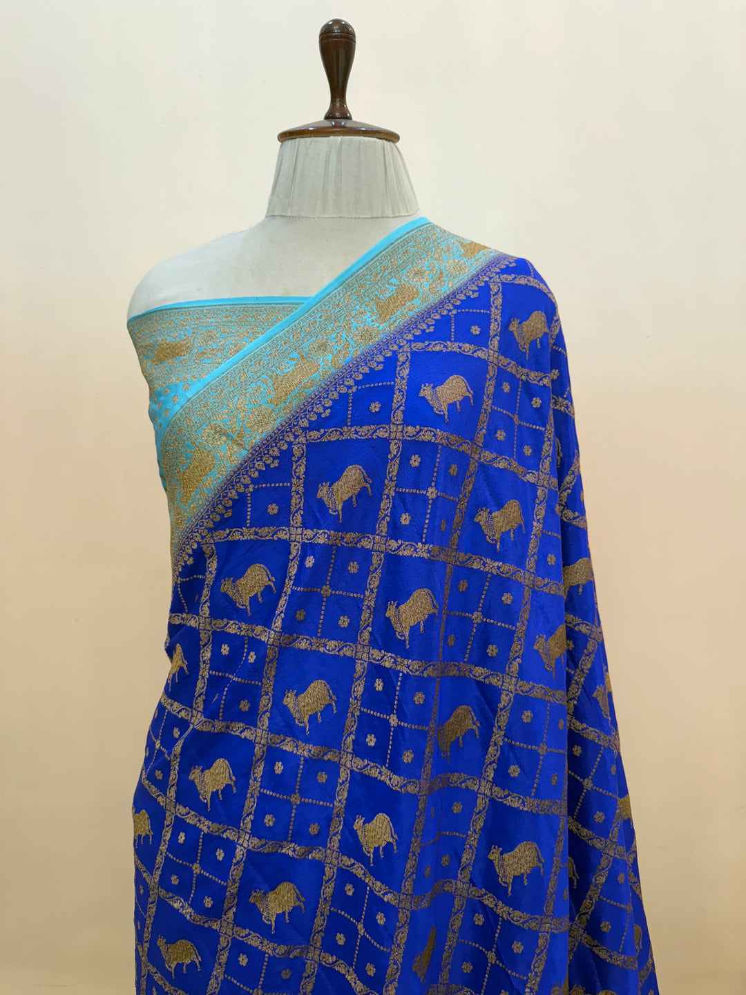 Royal Blue Pure Crepe Silk Handloom Banarasi Saree