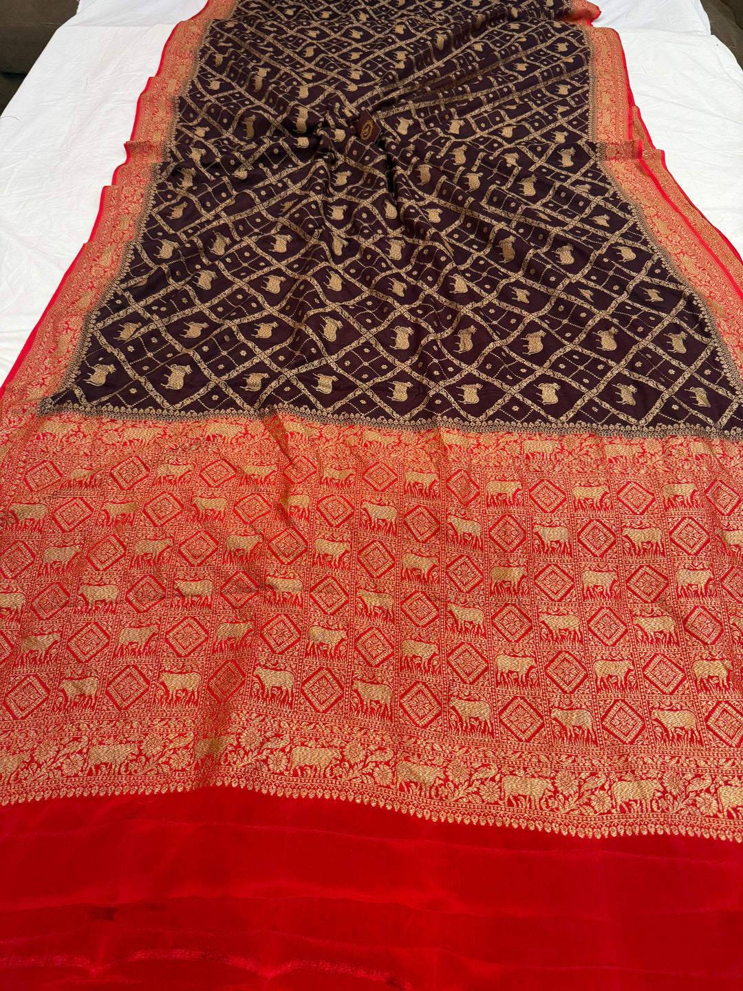 Brown Pure Crepe Silk Handloom Banarasi Saree