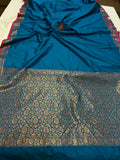 Blue Banarasi Handloom Soft SIlk Saree - Aura Benaras