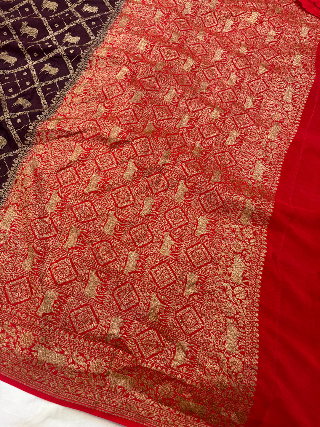 Brown Pure Crepe Silk Handloom Banarasi Saree