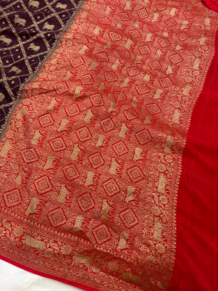 Brown Pure Crepe Silk Handloom Banarasi Saree