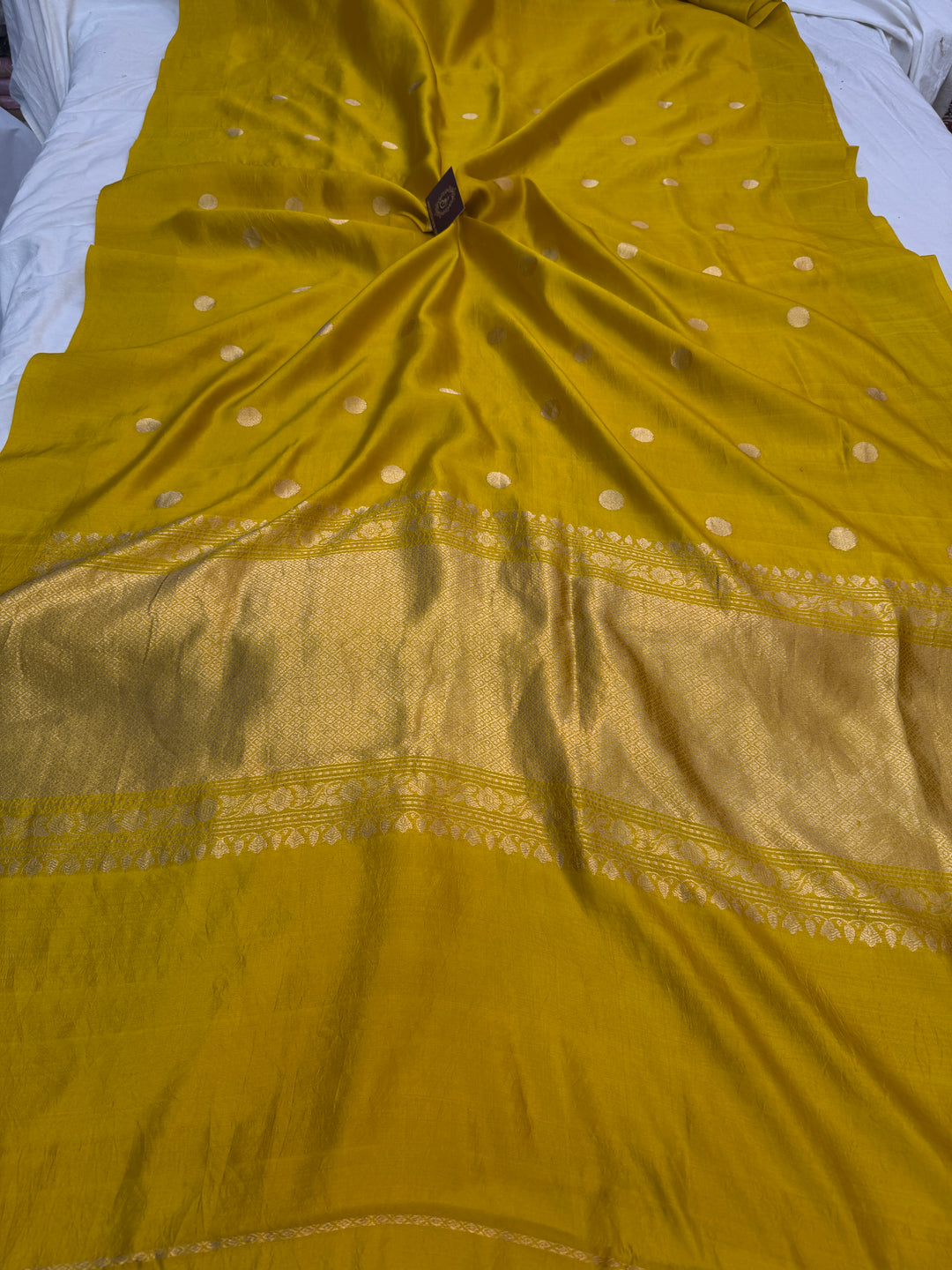 Mustard Yellow Banarasi Silk Saree with Kadhwa Butas